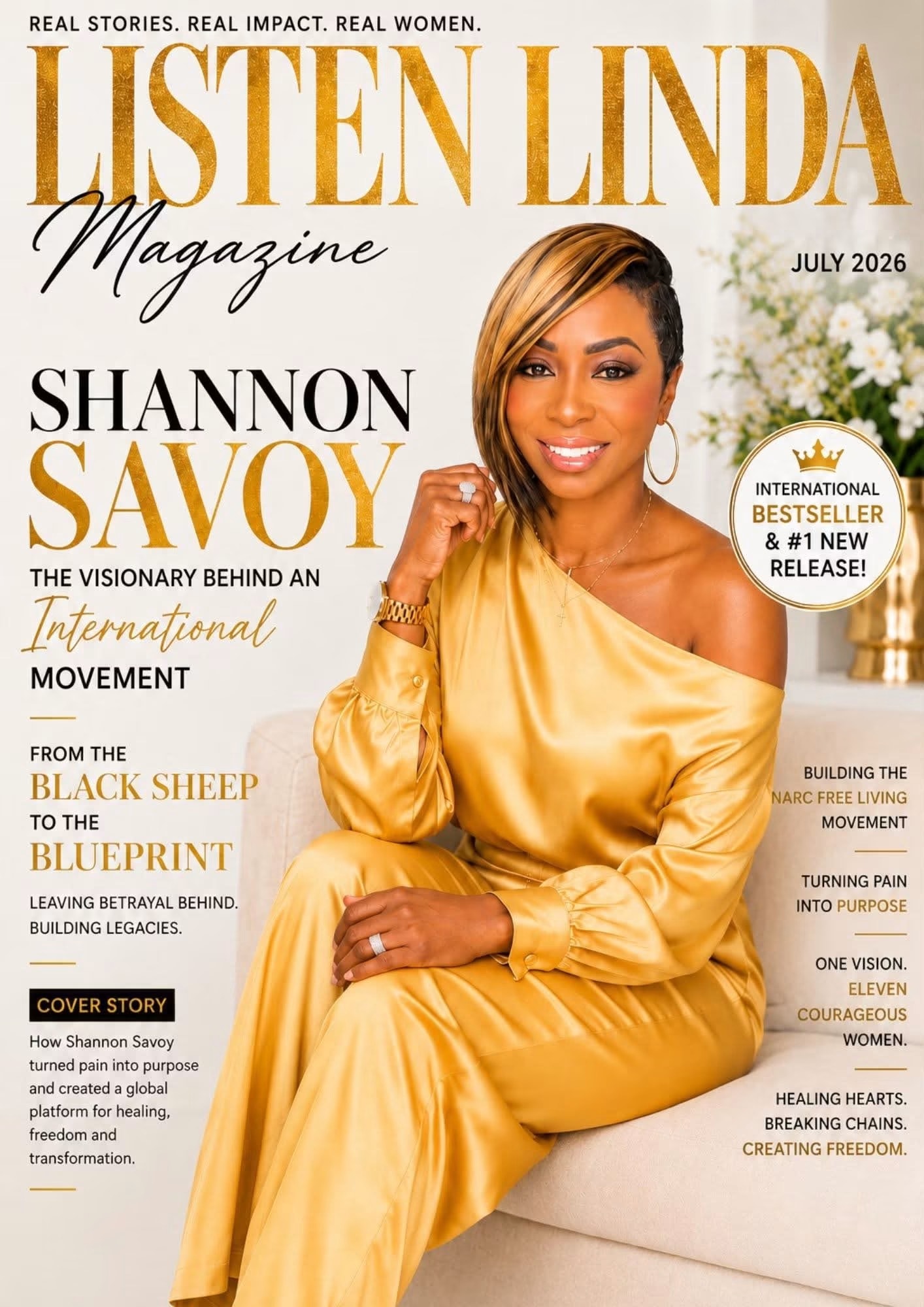 Shannon Savoy on the cover of Listen Linda Magazine — July 2026